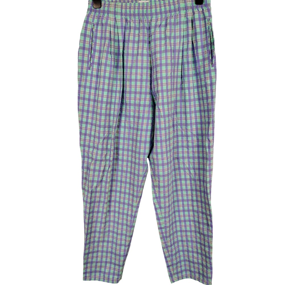 Koret Francisca Womens XL Plaid Pants Purple Green Cotton Blend Retro Grannycore